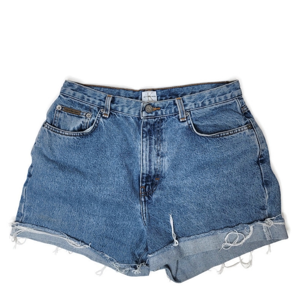 Vintage Calvin Klein raw hem high rise jean shorts size 12
